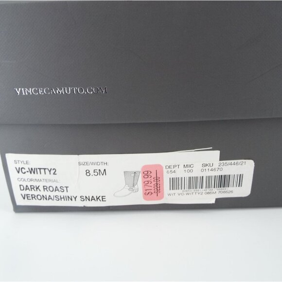 Vince Camuto Verona Dark Roast Shiny Snake Witty 2 Leather Buckle Moto Boots - Picture 14 of 16